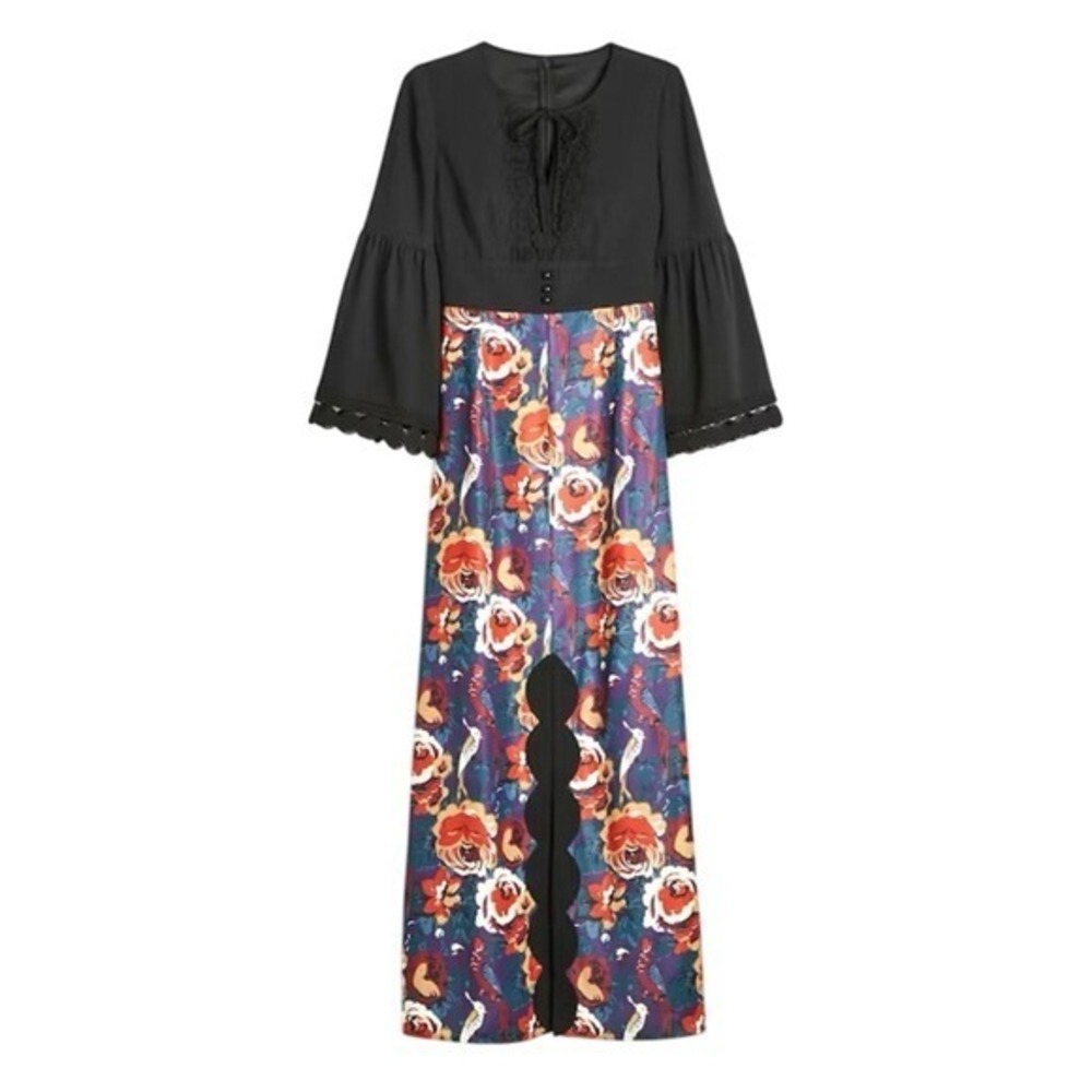 ModCloth Anna Sui Floral Rooted in Retro Bird Bell Sleeve Maxi Dress New Size 16